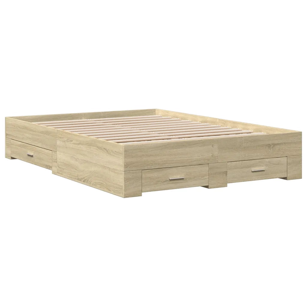 Letto matrimoniale | Letto per adulti | Giroletto Cassetti Rovere Sonoma 135x190 cm Legno Multistrato