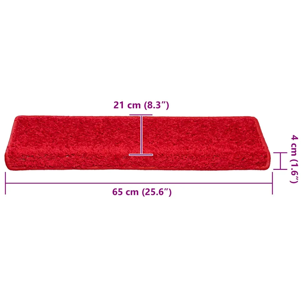 Tappetini per scale 30 pz 65x21x4 cm Rosso Bordo rettangolare 3365832