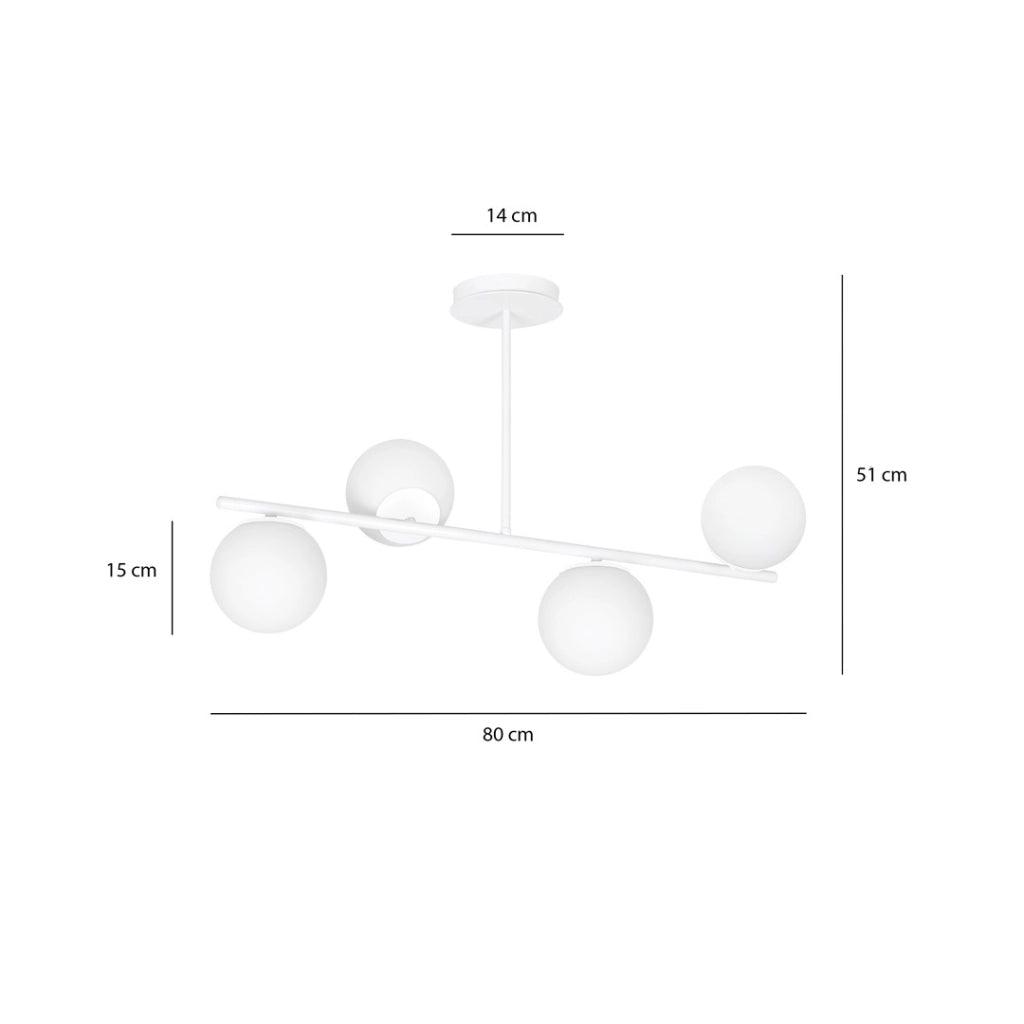 Plafoniera Emibig BIOR bianca 4 luci E14 vetro 80cm