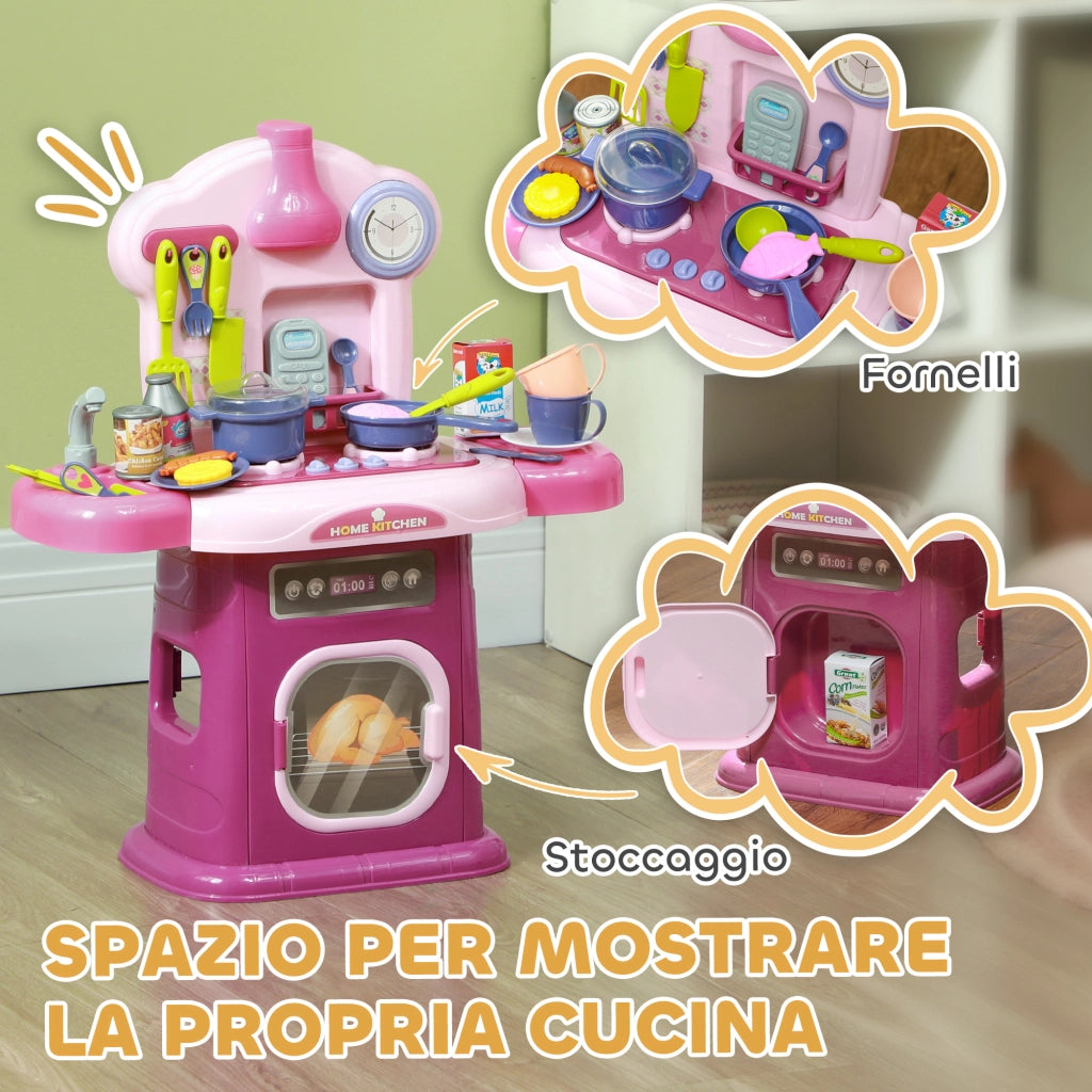 Cucina Giocattolo per Bambini con Accessori ¨C Minimal ¨C Rosa 51x21x60 cm