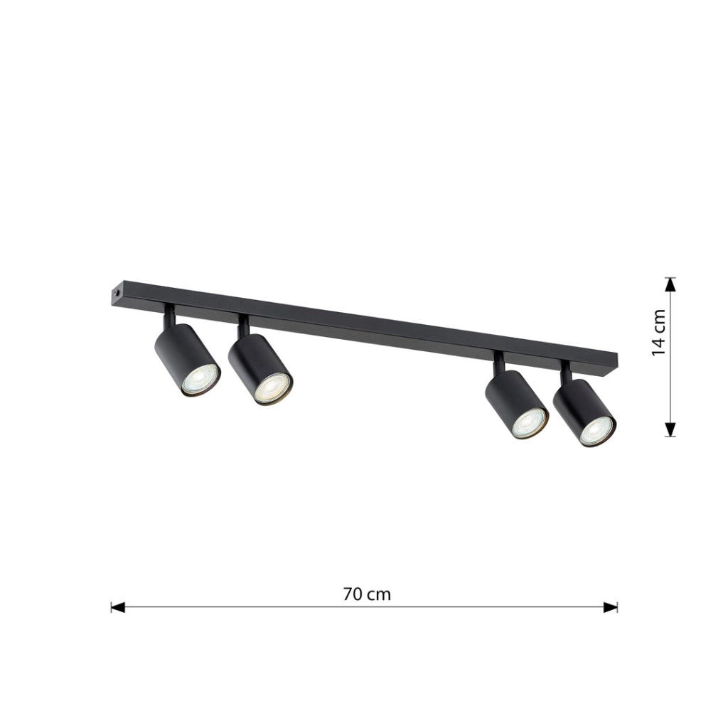 Plafoniera Flash nera 4 faretti 70 cm GU10 8W Emibig