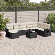 Set Divani da Giardino 9 pz con Cuscini Nero in Polyrattan 3220565