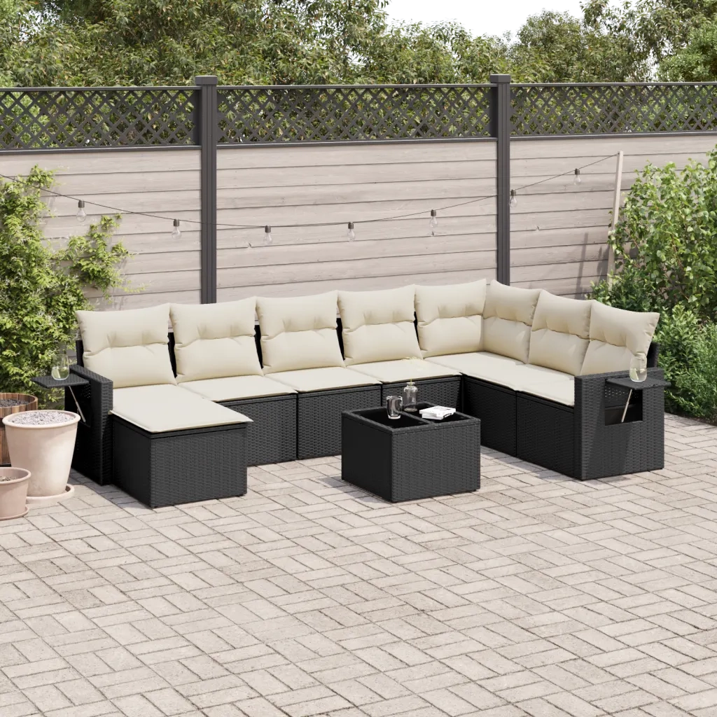 Set Divani da Giardino 9 pz con Cuscini Nero in Polyrattan 3220565
