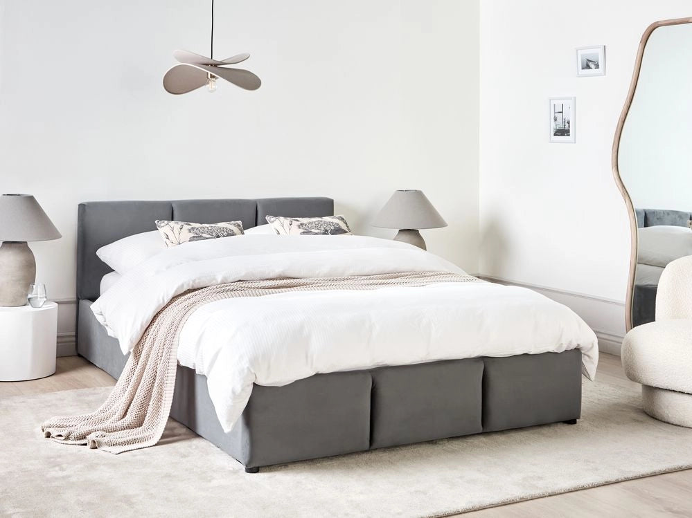 Letto Ottomano Grigio Scuro Velluto Tappezzato 140 x 200 cm Testiera Travestita Funzione Contenitore