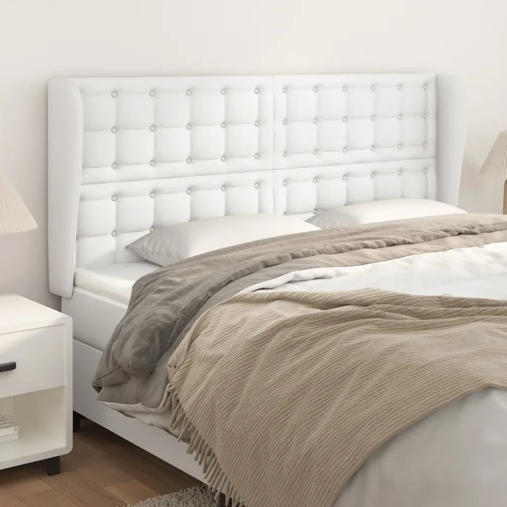 Testiera | Testata ad Orecchio Bianca 183x23x118/128 cm in Similpelle