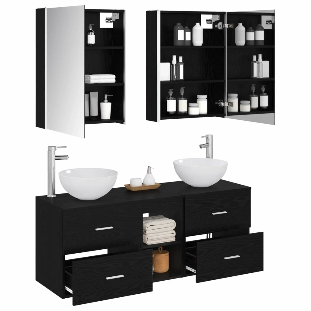 Set di mobili per il bagno 5 pcs Rovere Nero 3406728