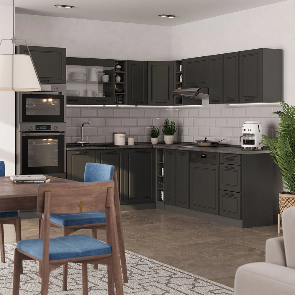 Cucina angolare completa R-Line Antracite rustico/Antracite 247 x 237 cm senza piano di lavoro Vicco