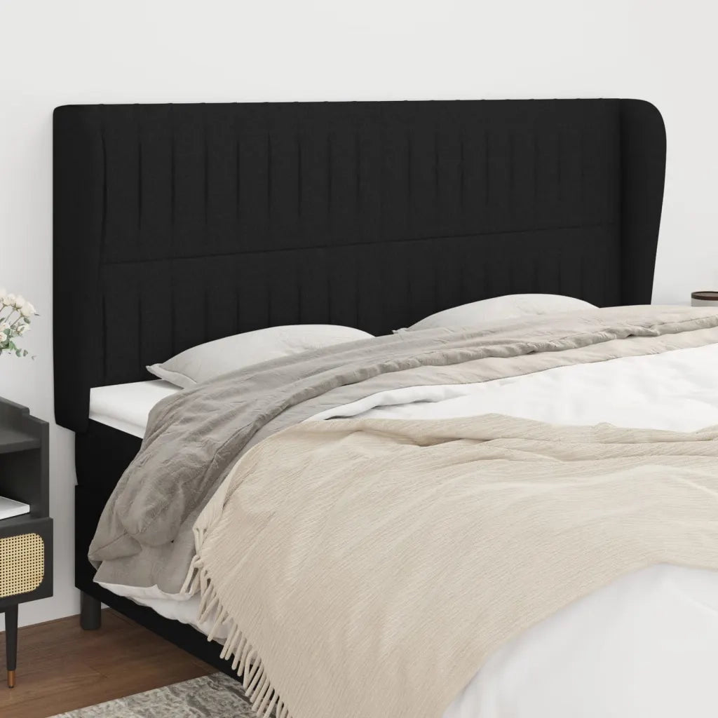 Testiera | Testata ad Orecchio Nera 163x23x118/128 cm in Tessuto