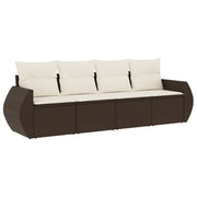 Set Divano da Giardino 4 pz | Set Salotto da Giardino con Cuscini Marrone in Polyrattan