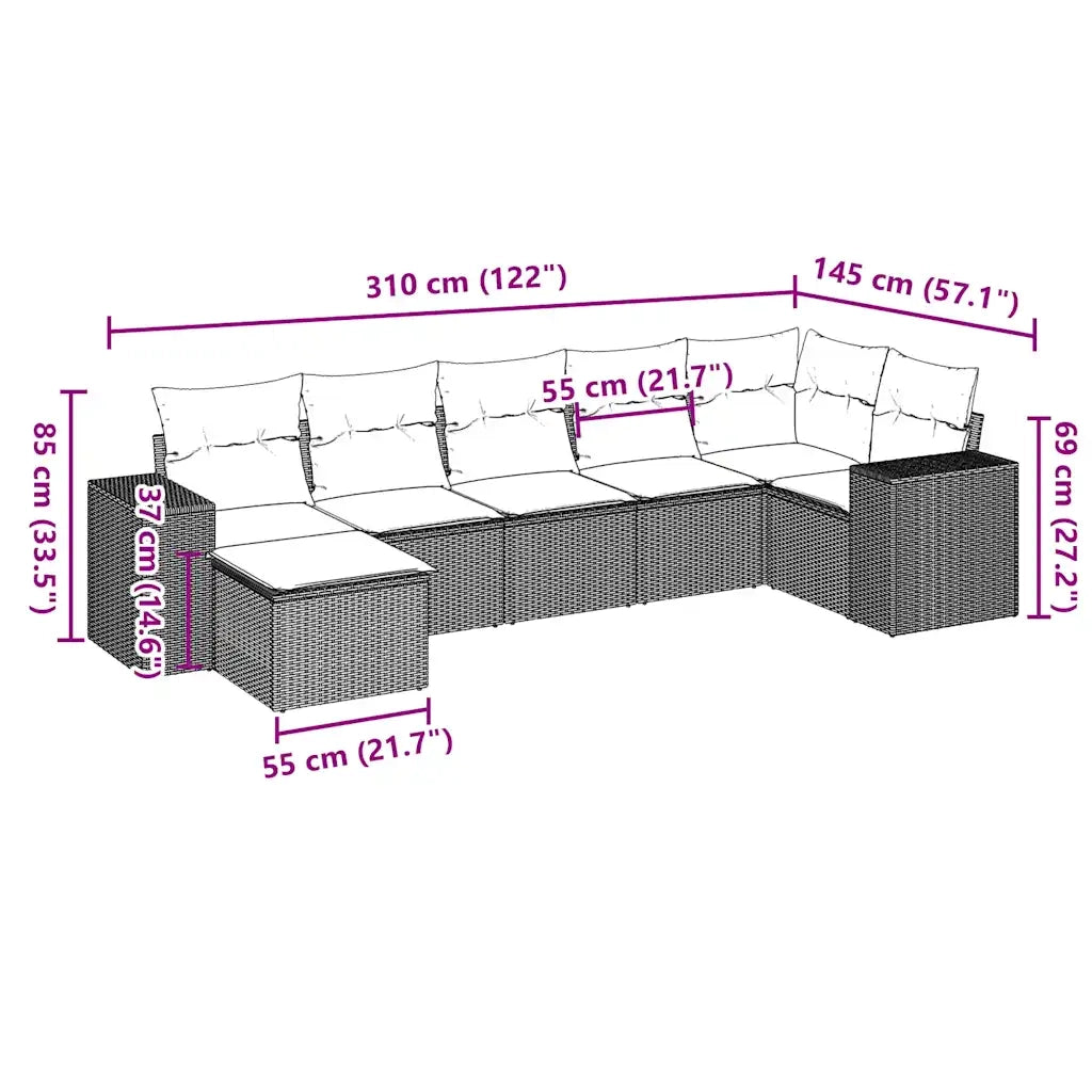 Set Divani da Giardino 7pz con Cuscini Grigio Chiaro Polyrattan 3222881