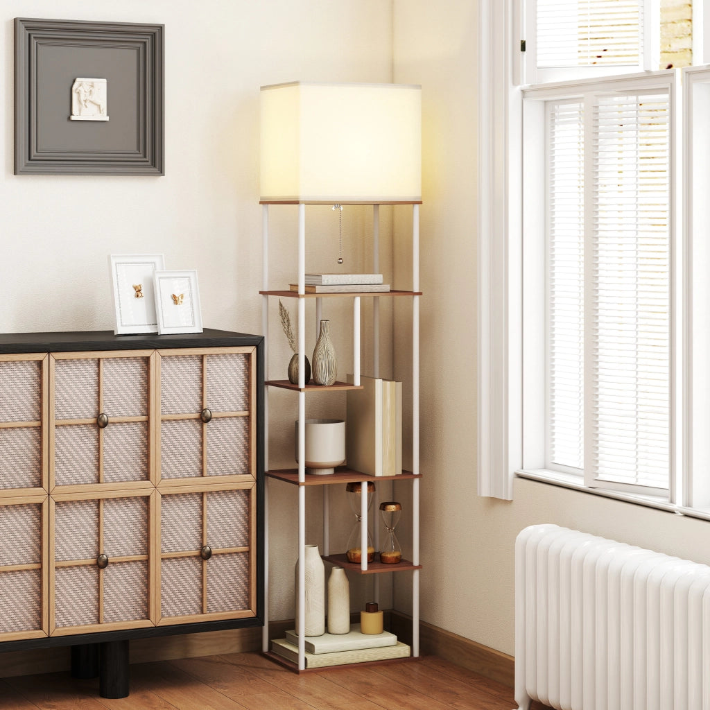 Lampada da Terra con Scaffale Temperatura Colore Regolabile 3000K-6500K ¨C Minimal ¨C Nero