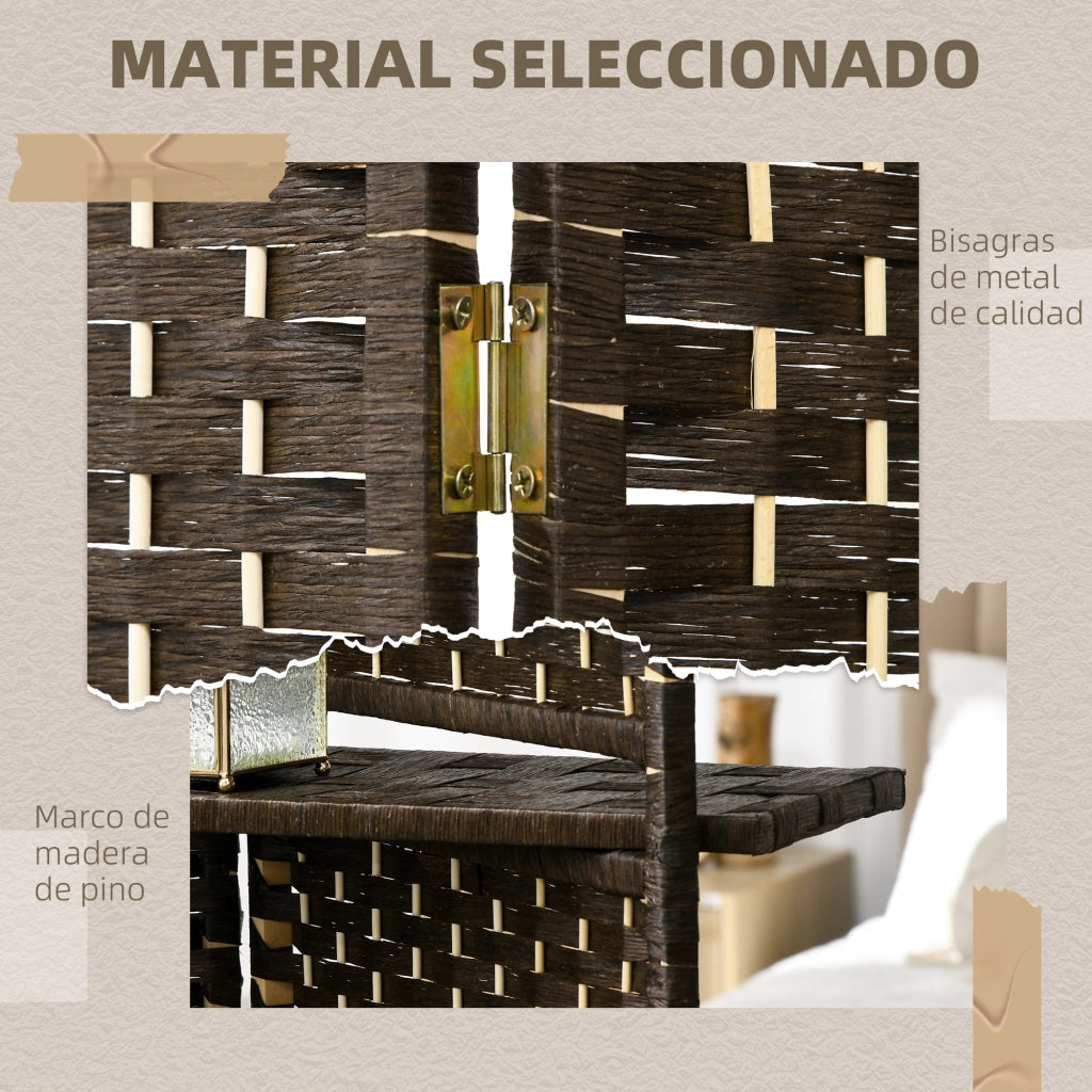 Paravento 4 Pannelli con Ripiani ¨C zephmum ¨C 160x170 cm Marrone Legno