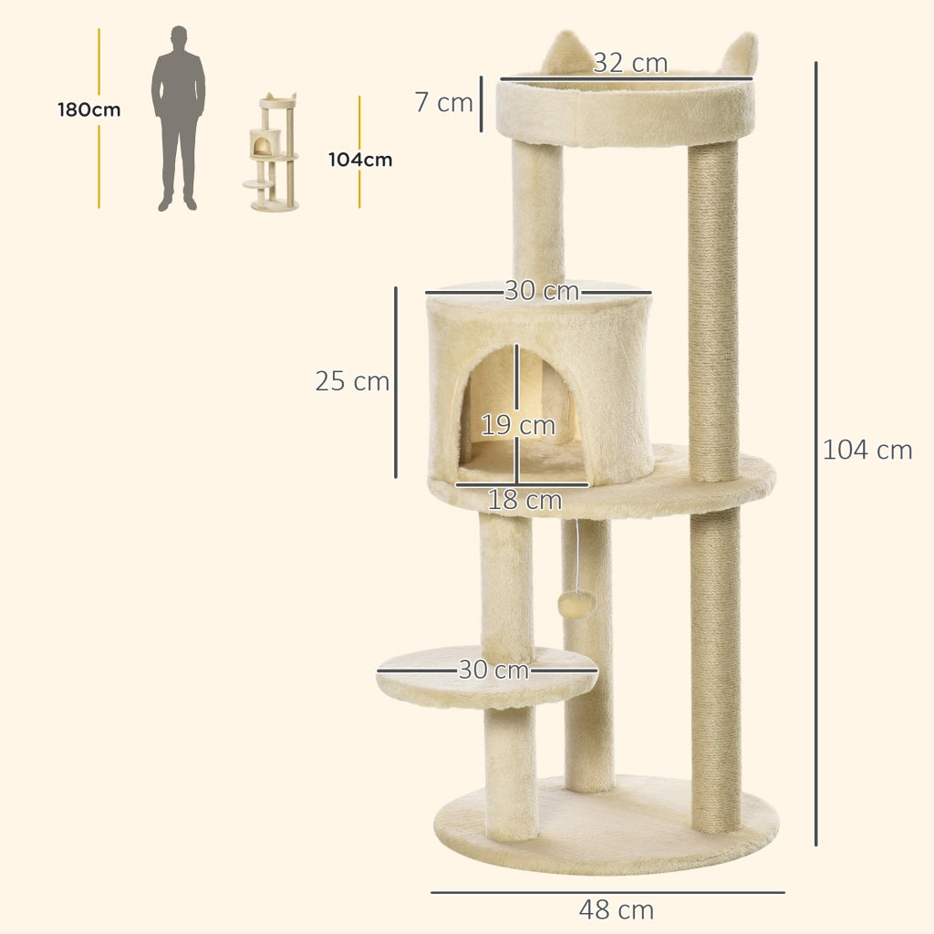 Albero Tiragraffi per Gatti con Cuccia e Piattaforma ¨C Minimal ¨C 104 cm Bianco