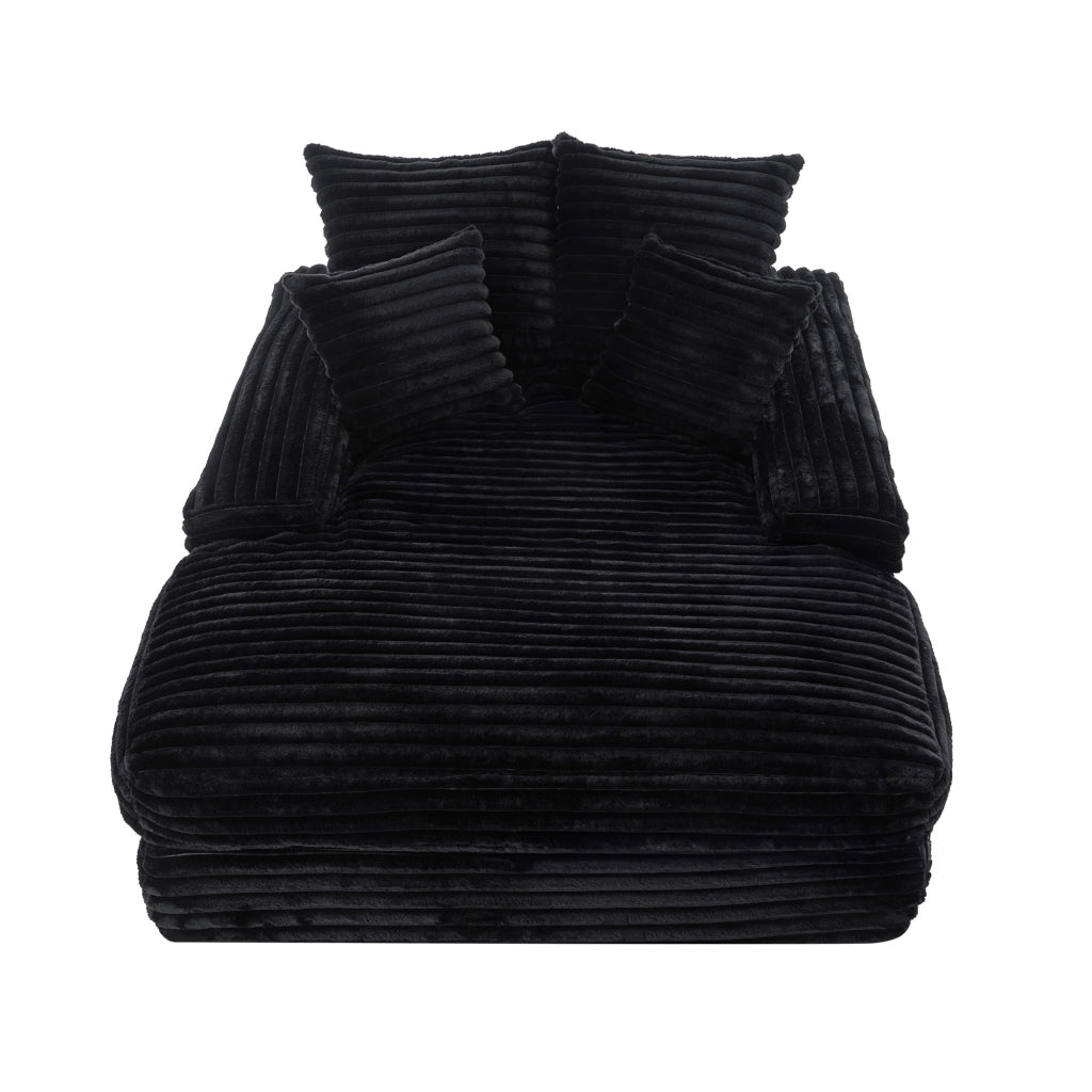 Méridiana in tessuto a coste con 4 cuscini sfoderabili e supporto ergonomico in schiuma nera 175 × 137 × 63 cm
