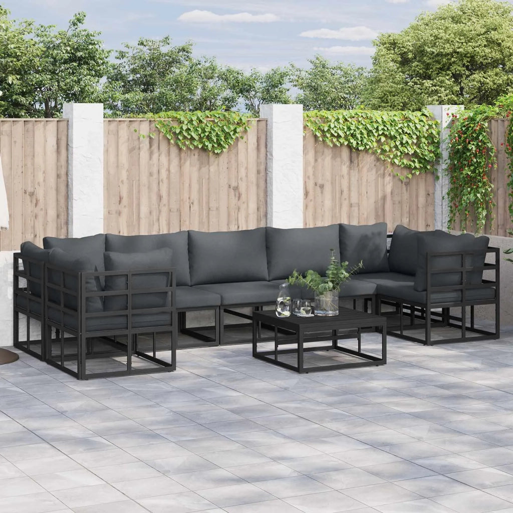 Set Divano da Giardino con cuscino 8 pcs Nero Alluminio