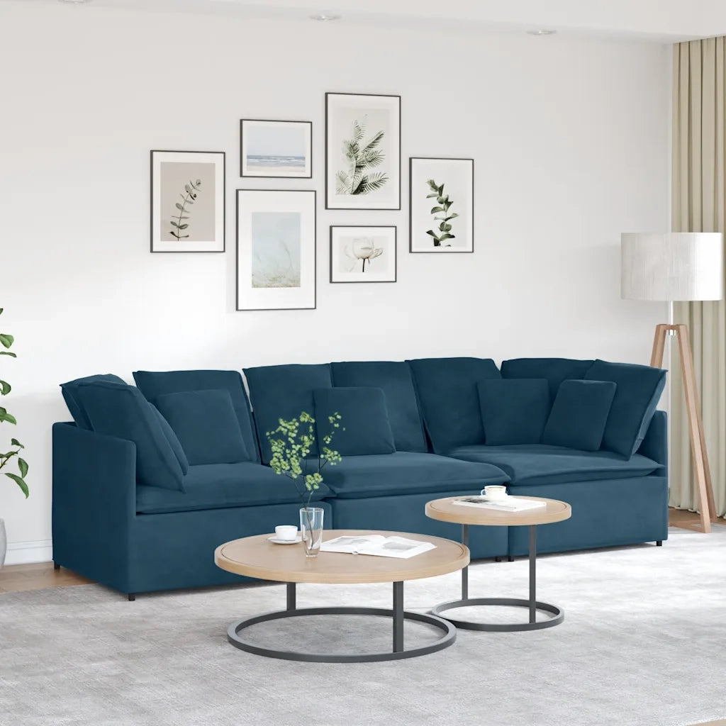 Divano Modulare con Cuscini in Velluto Blu 3321278