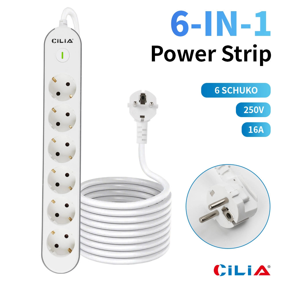 Ciabatta Elettrica 6 Prese ¨C Zephmum ¨C Bianco 1.5 m