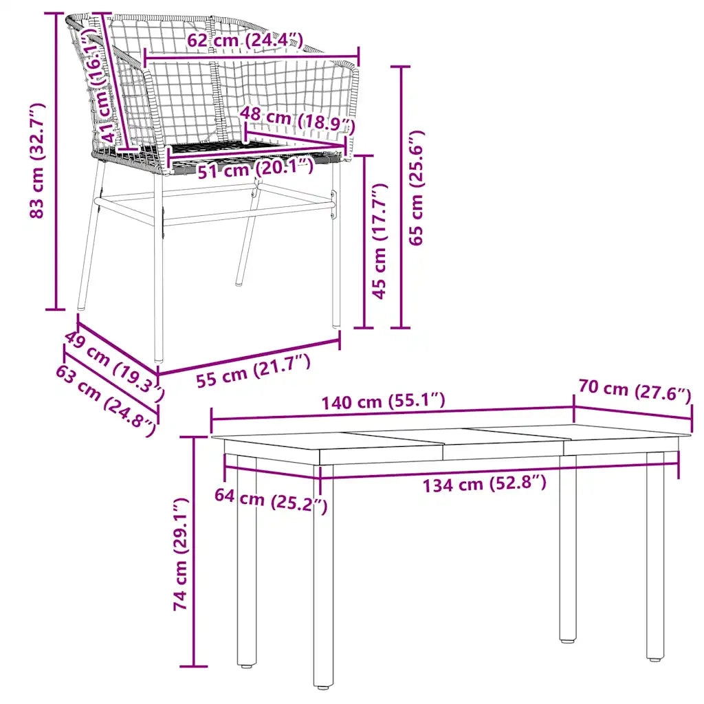 Set da Pranzo da Giardino 5pz Polyrattan Vetro 3334592