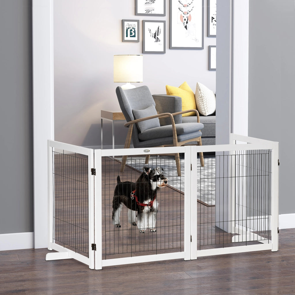 Cancello per Cani in Legno ¨C zephmum ¨C 305x82 cm Bianco