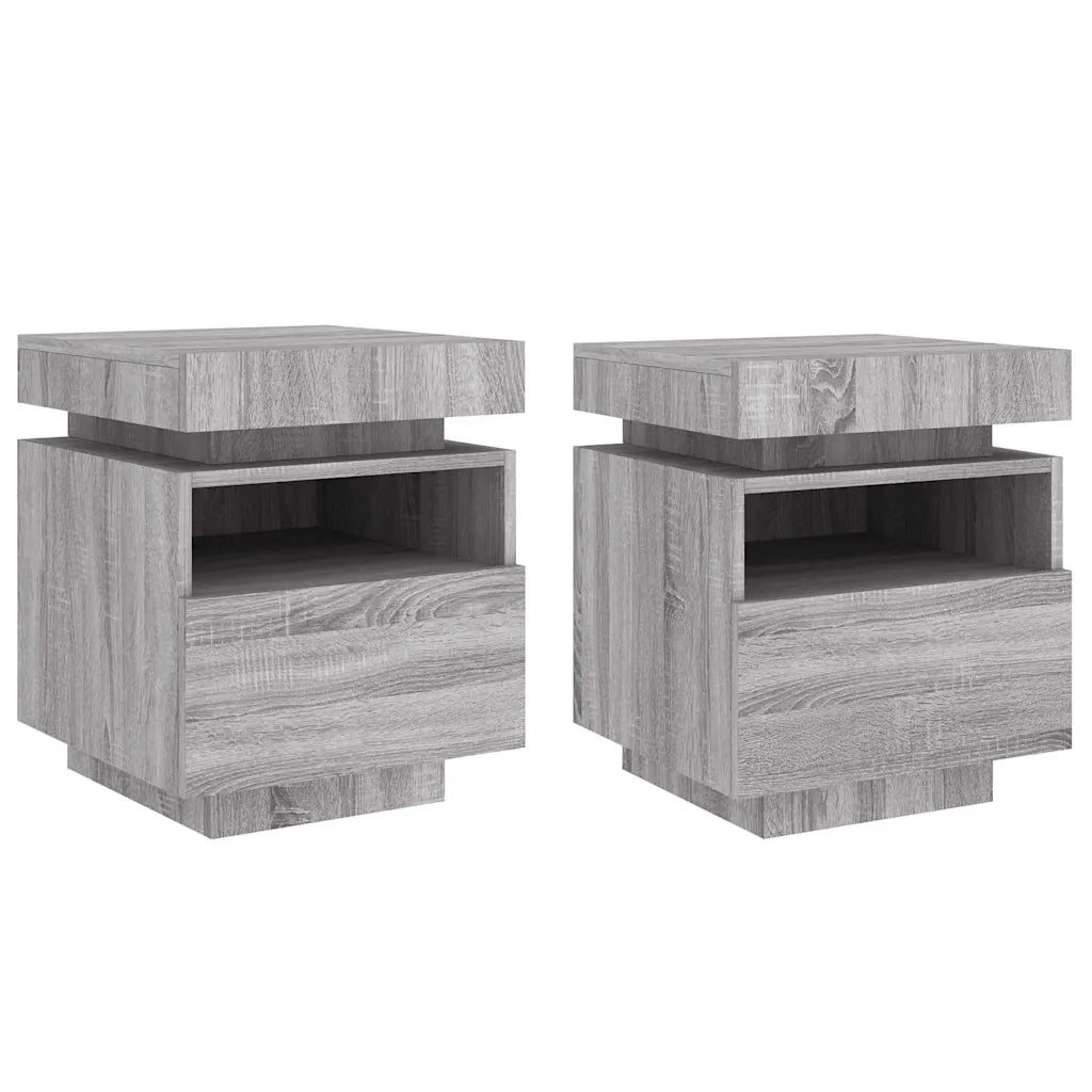 Comodini con Luci LED 2pz Grigio Sonoma 40x39x48,5 cm 836795