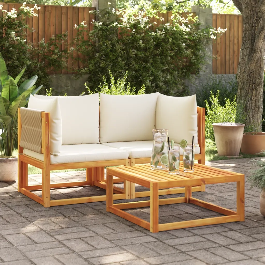Divani da Giardino Angolari con Cuscini 2 pz in Legno di Acacia e Corda 3278853