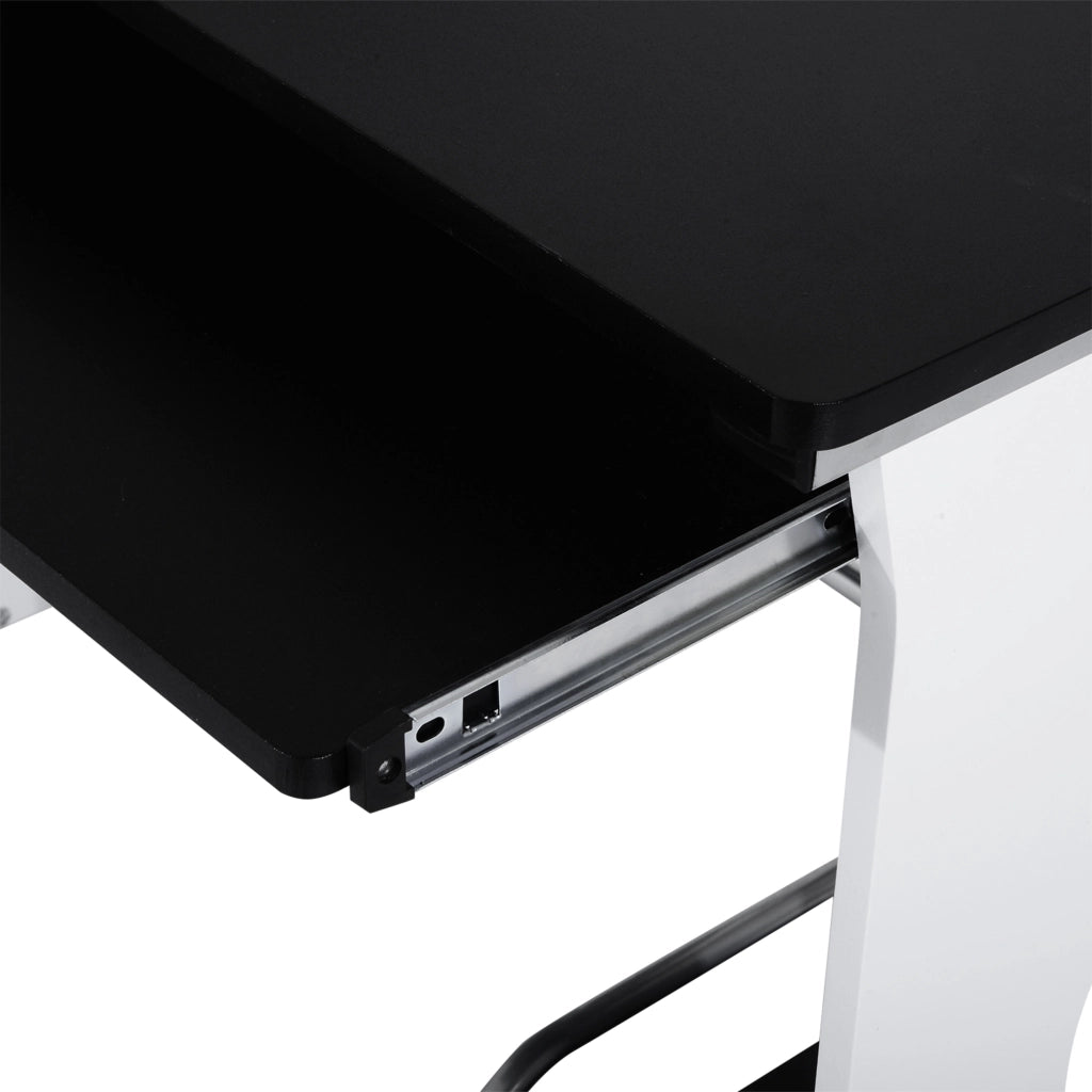 Scrivania per Computer con Ripiano, Cassetto e Armadietto ¨C Minimal ¨C Bianca e Nera, MDF e Ferro, 100x52x75 cm