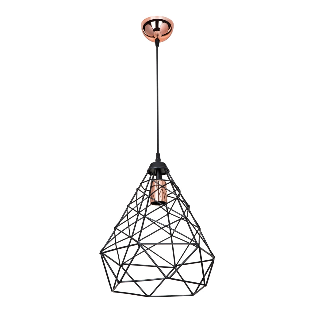 Lampada a Sospensione 'Bootle' con Paralume a Rete in Metallo Stile Industriale - Nero/Rame [lux.pro]