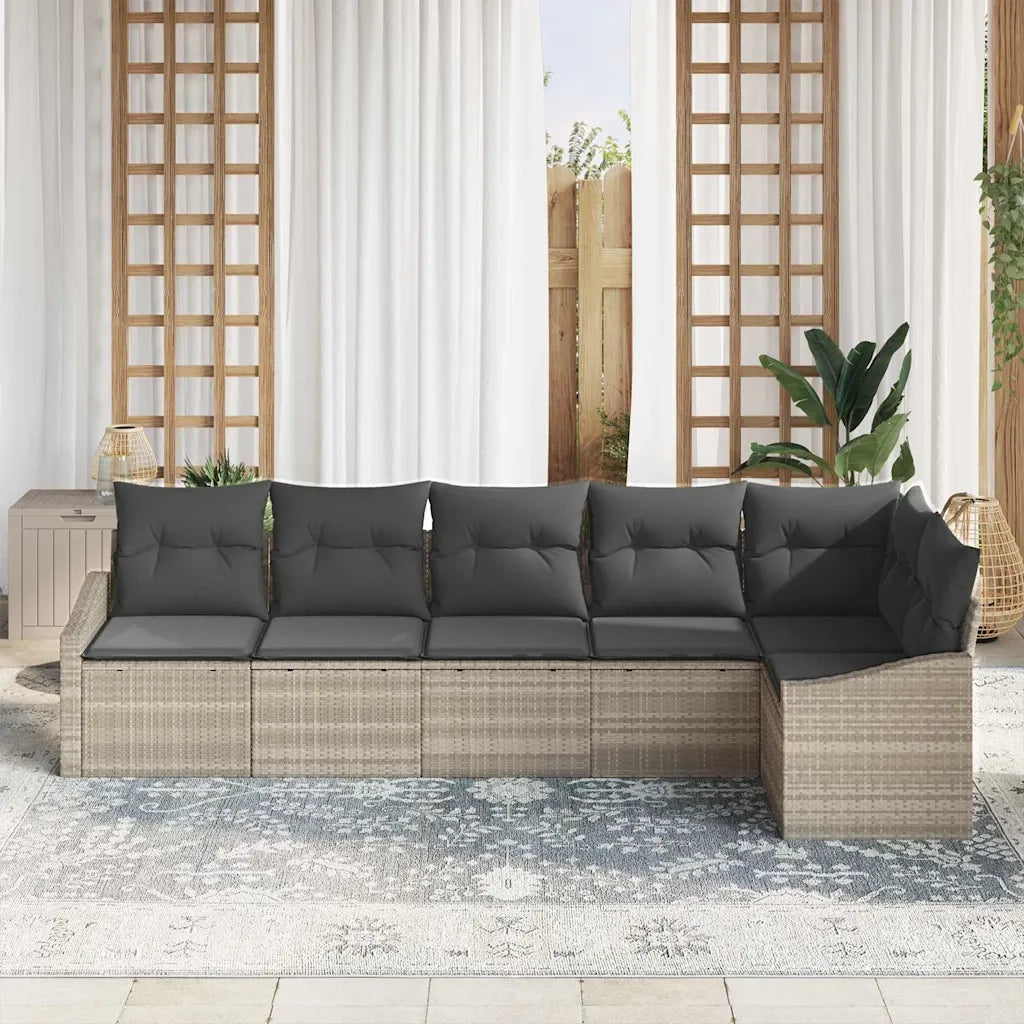 Set Divano da Giardino 6 pcs Grigio chiaro polyrattan