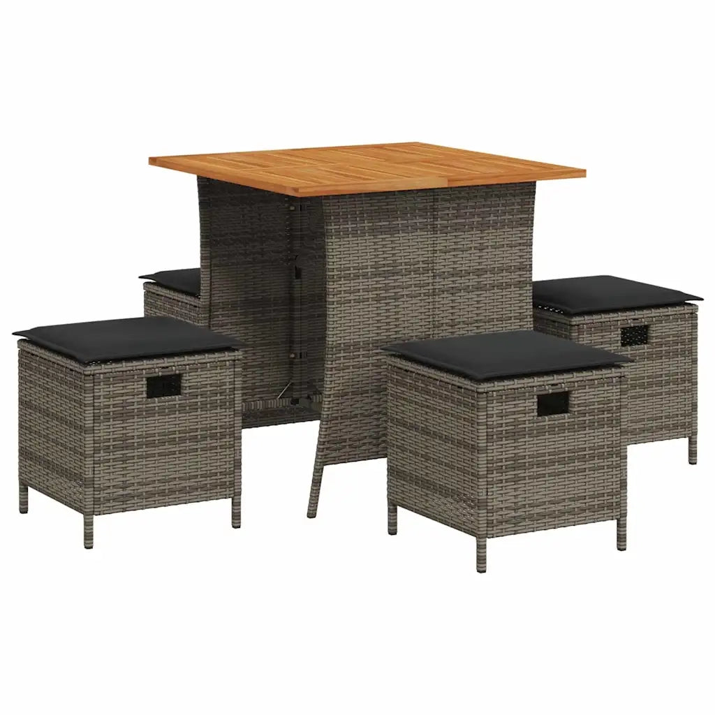 Set da Pranzo da Giardino 5 pz con Cuscini in Polyrattan Grigio 365421