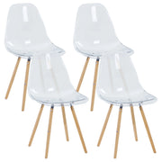 Set 4 Sedie Trasparenti  In Polipropilene Con Gambe In Legno Di Faggio Schienale Ergonomico Sedia Cucina Soggiorno Sala Attesa Eleganti Moderne Robuste Solide