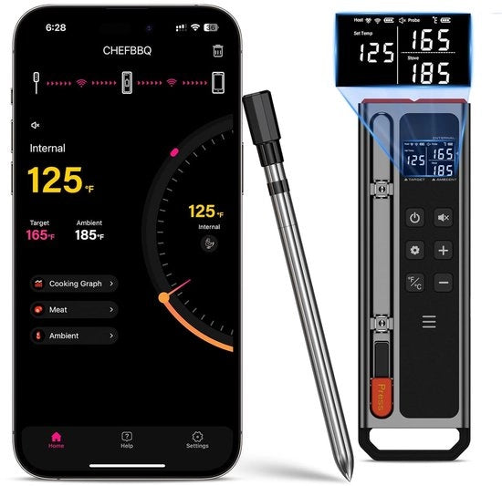 Termometro wireless per carne con Bluetooth - 500 FT di portata e schermo LCD per barbecue e cucina