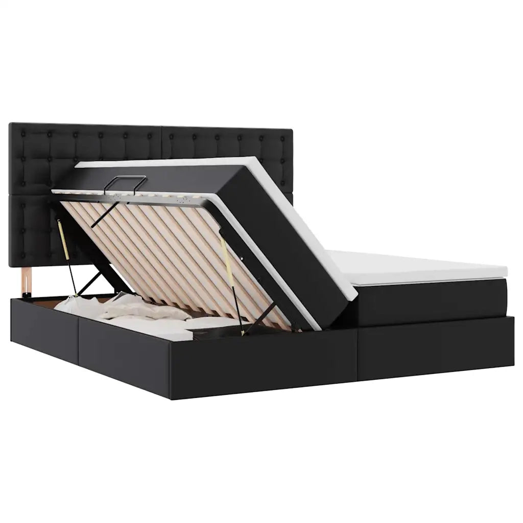 Letto con contenitore e materasso Nero 200 x 200 cm