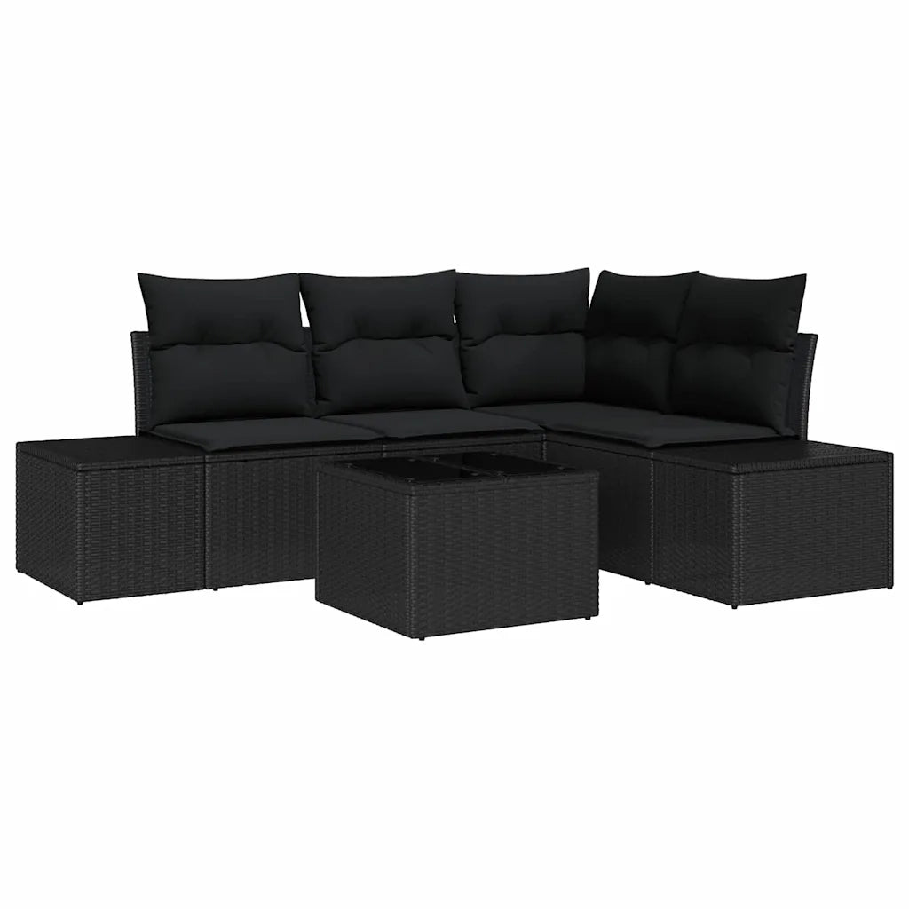 Set Divano da Giardino con archiviazione Nero polyrattan