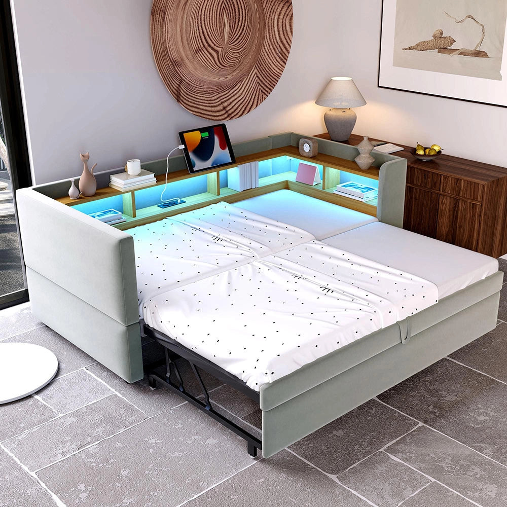 Divano letto - Xylo - 90/180x190 cm LED USB grigio chiaro