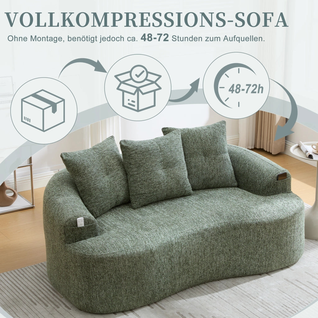 Divano 2 posti in chenille con molle insacchettate, cuscini spessi e design profondo verde 164 × 92 × 60 cm