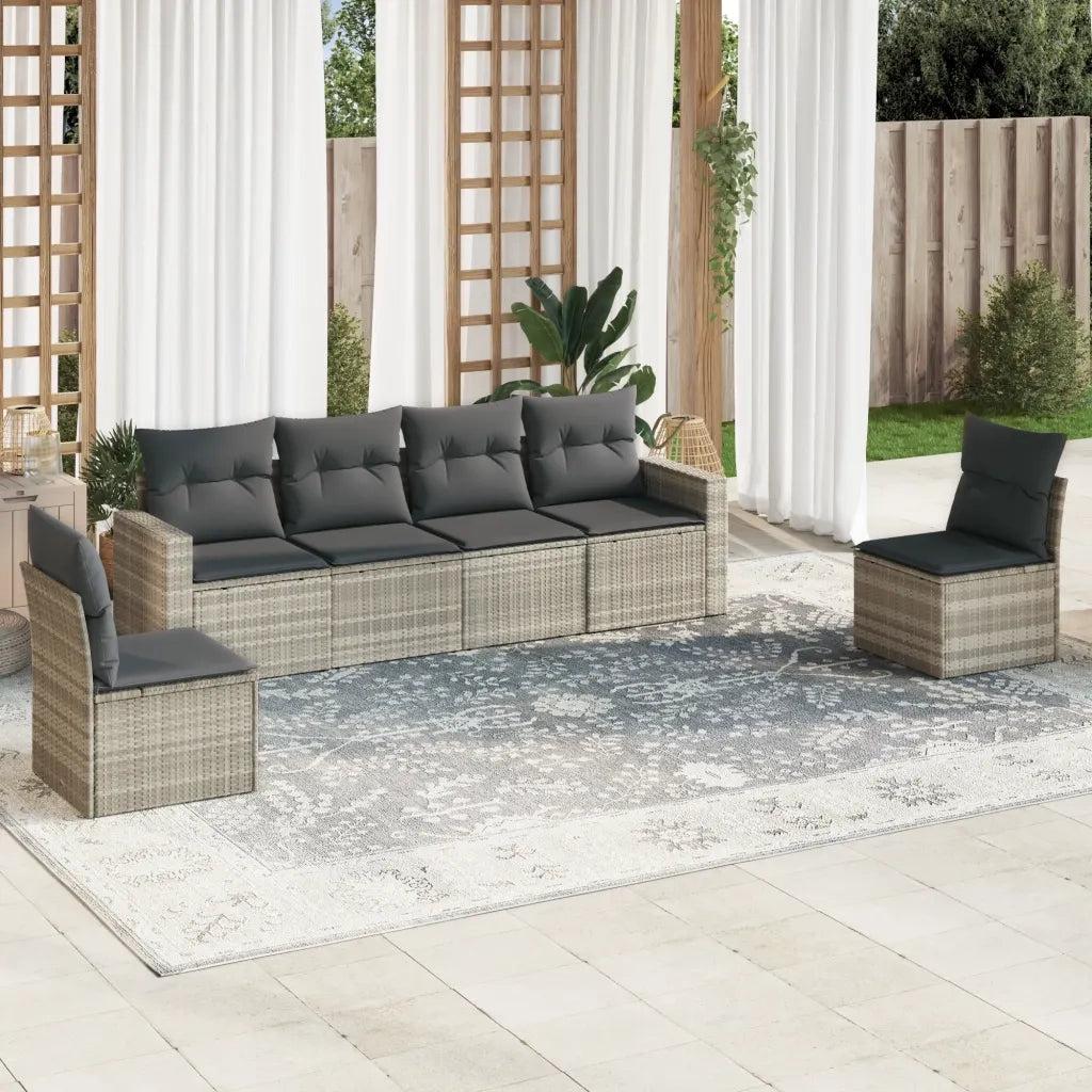 Set Divano da Giardino 6pz | Set Salotto da Giardino con Cuscini Grigio Chiaro Polyrattan