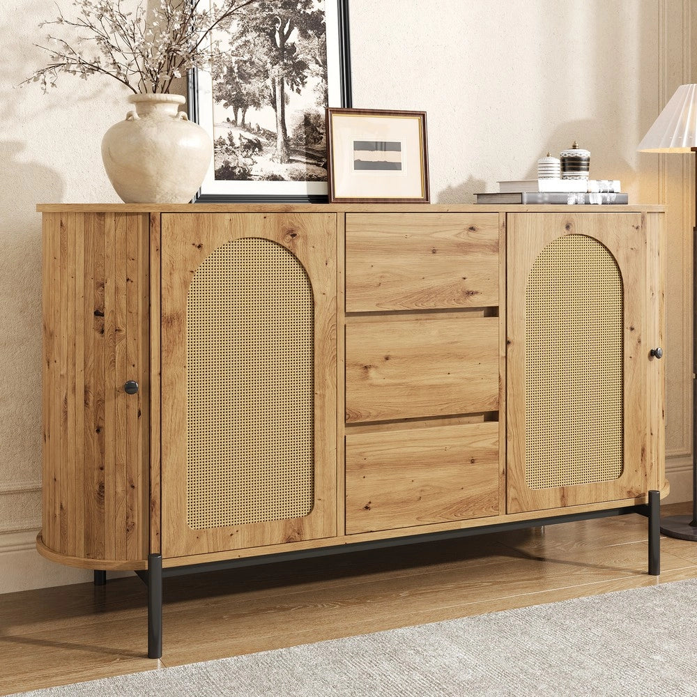 Credenza Ovale con Rattan e Cassetti ¨C MINIMAL ¨C Legno e Metallo