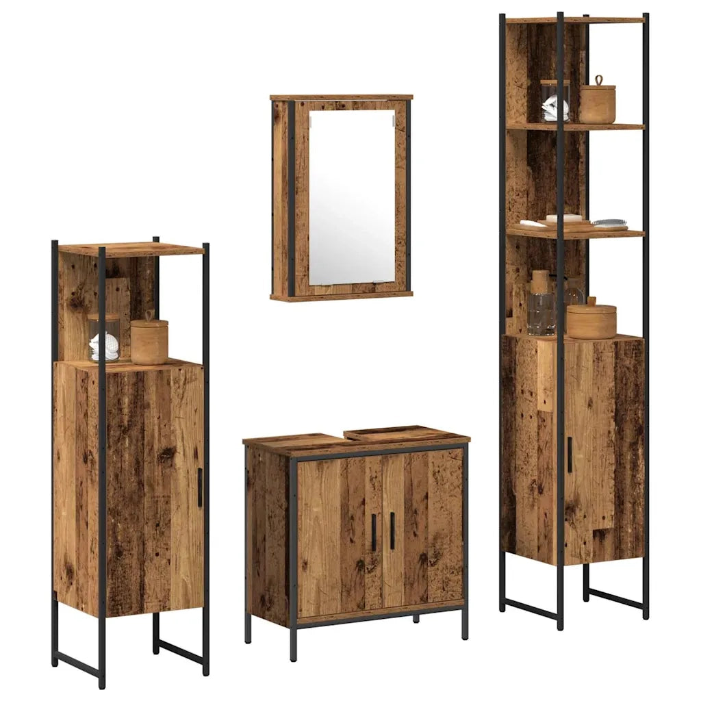 Set di mobili per il Bagno | Armadio da bagno 4 pz Marrone Legno multistrato