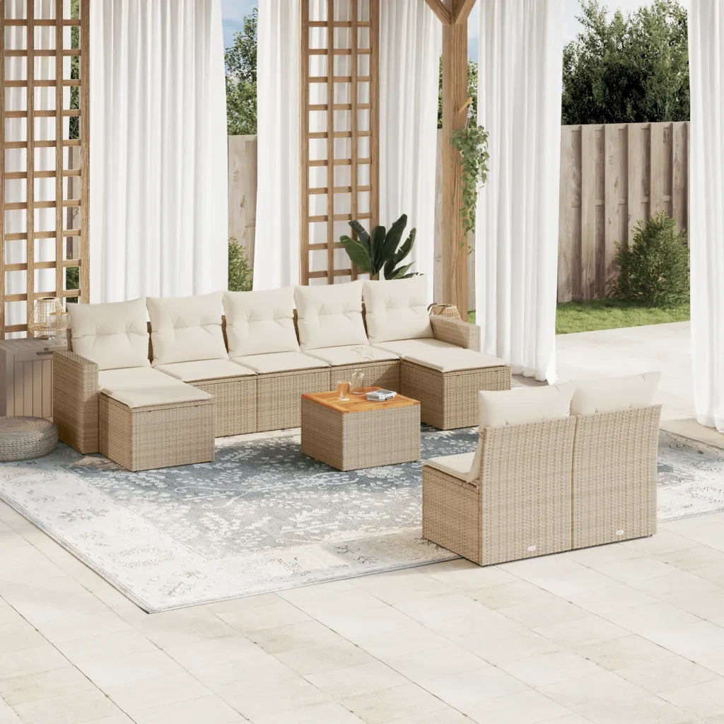 Set Divano da Giardino 10 pz con Cuscini Beige in Polyrattan 3256653