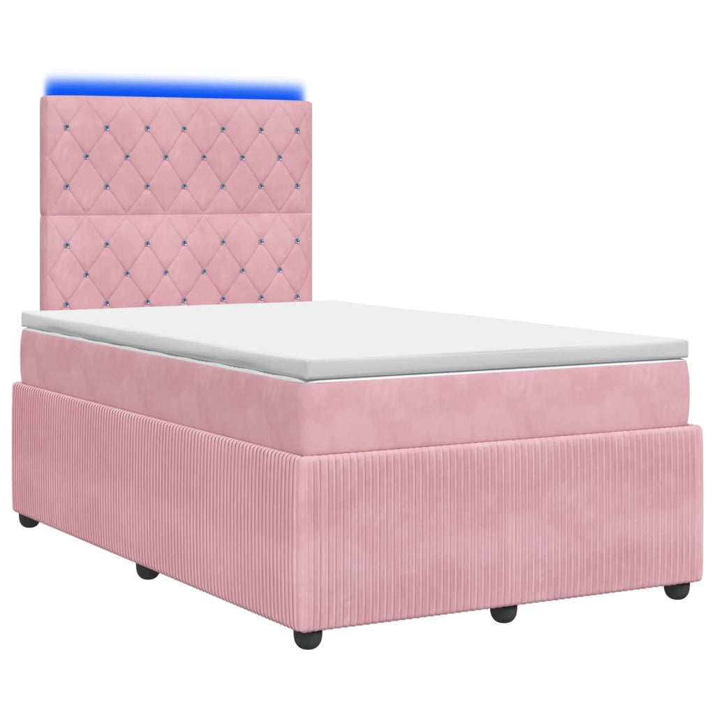 Letto Box Spring LED con Materasso Rosa 120 x 190 cm Velluto 3456028