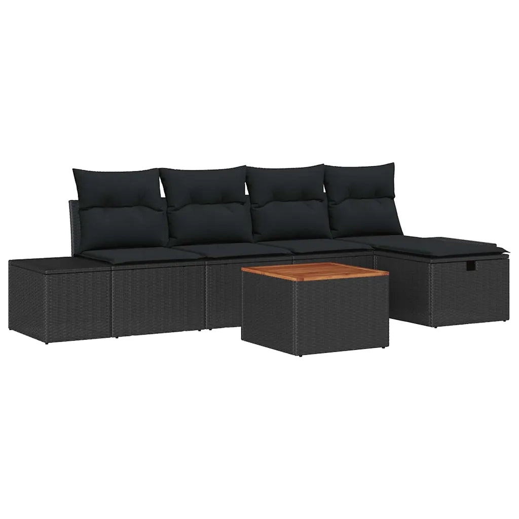 Set Divano da Giardino con cuscino 6 pcs Nero polyrattan 3359590