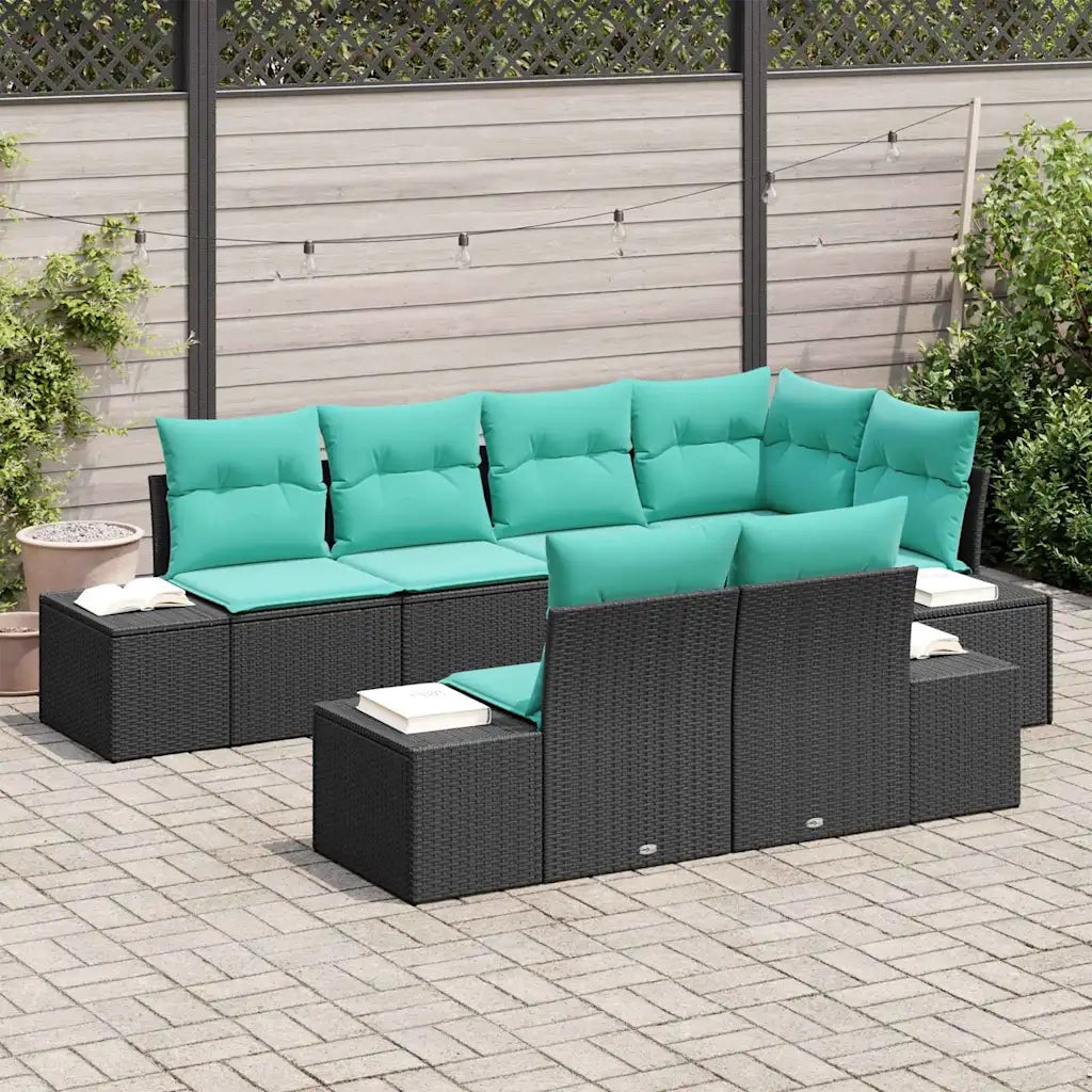 Set Divano da Giardino 7 pz Nero e Turchese polyrattan 3355775