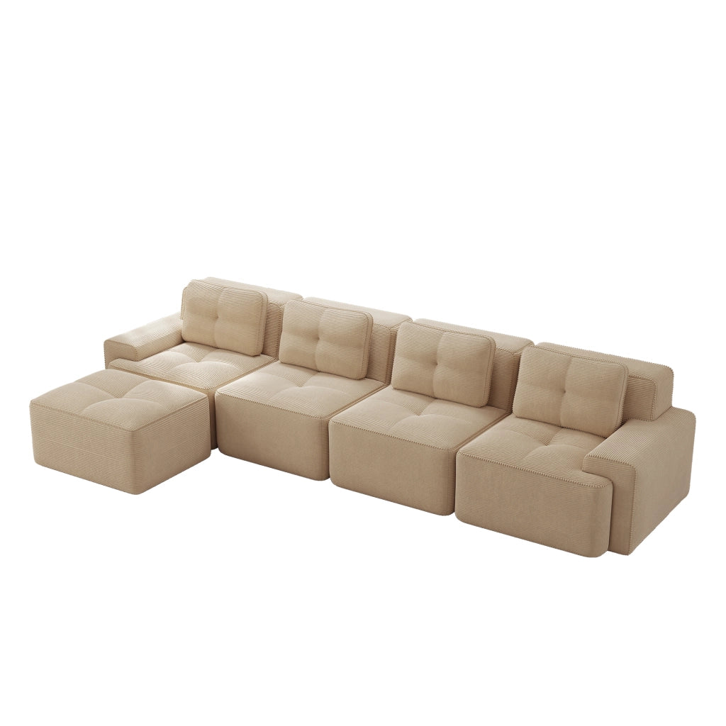 Sof¨¤ modulare senza ossa - Zephmum - 4 posti, design antiscivolo, velluto a coste beige