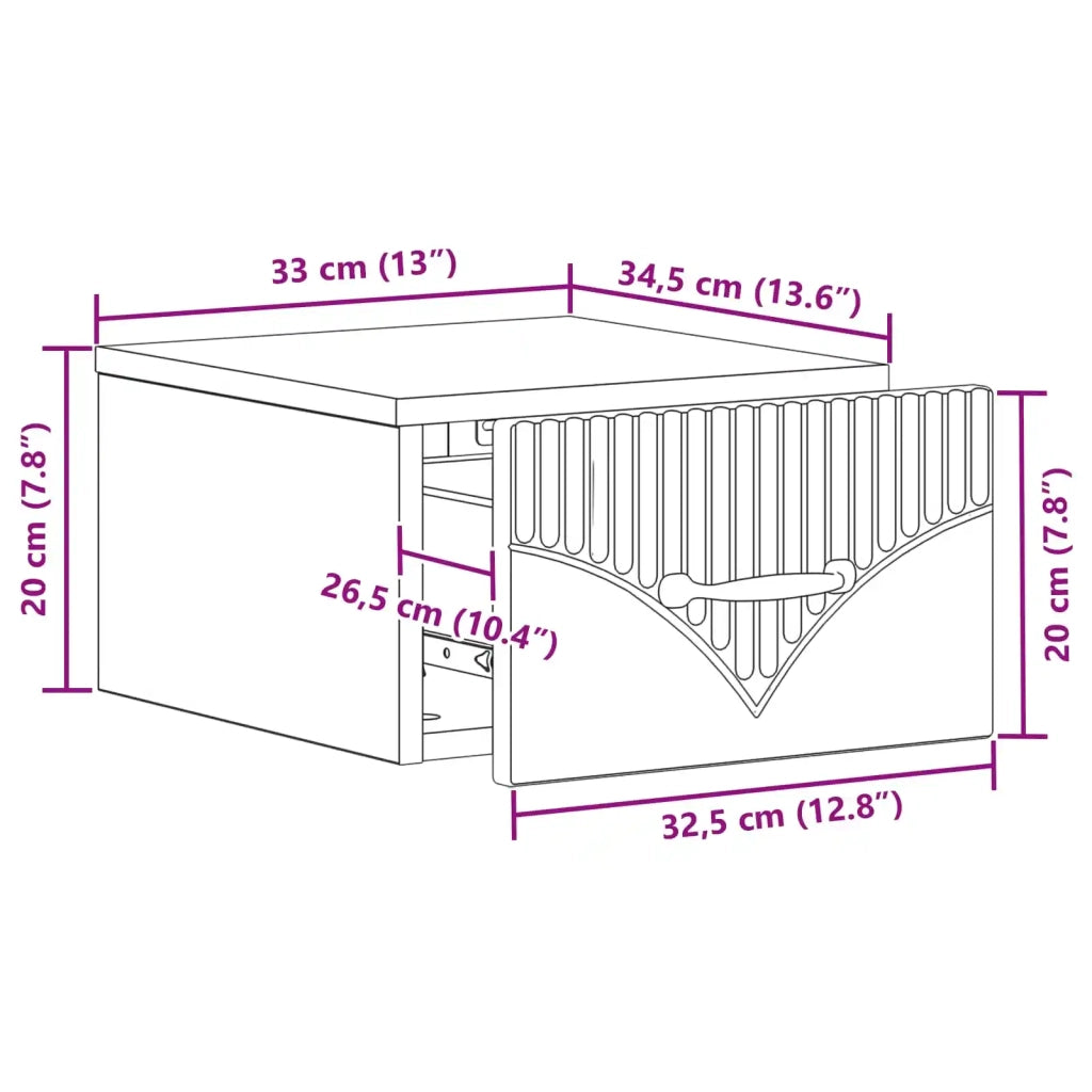 Mobiletto da notte a muro Grigio Sonoma 34,5 x 33 x 20 cm 898947