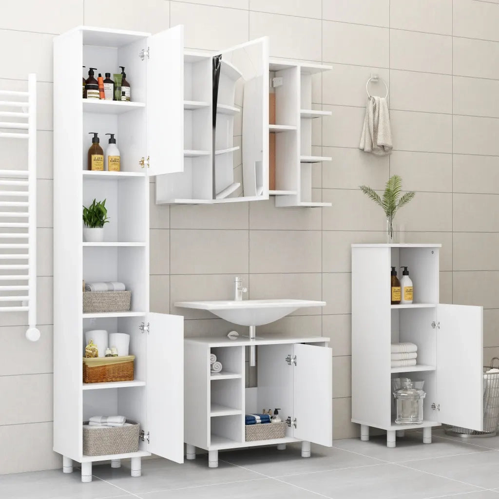 Armadio da Bagno | Mobile da Bagno Bianco 30x30x95 cm in Legno Multistrato