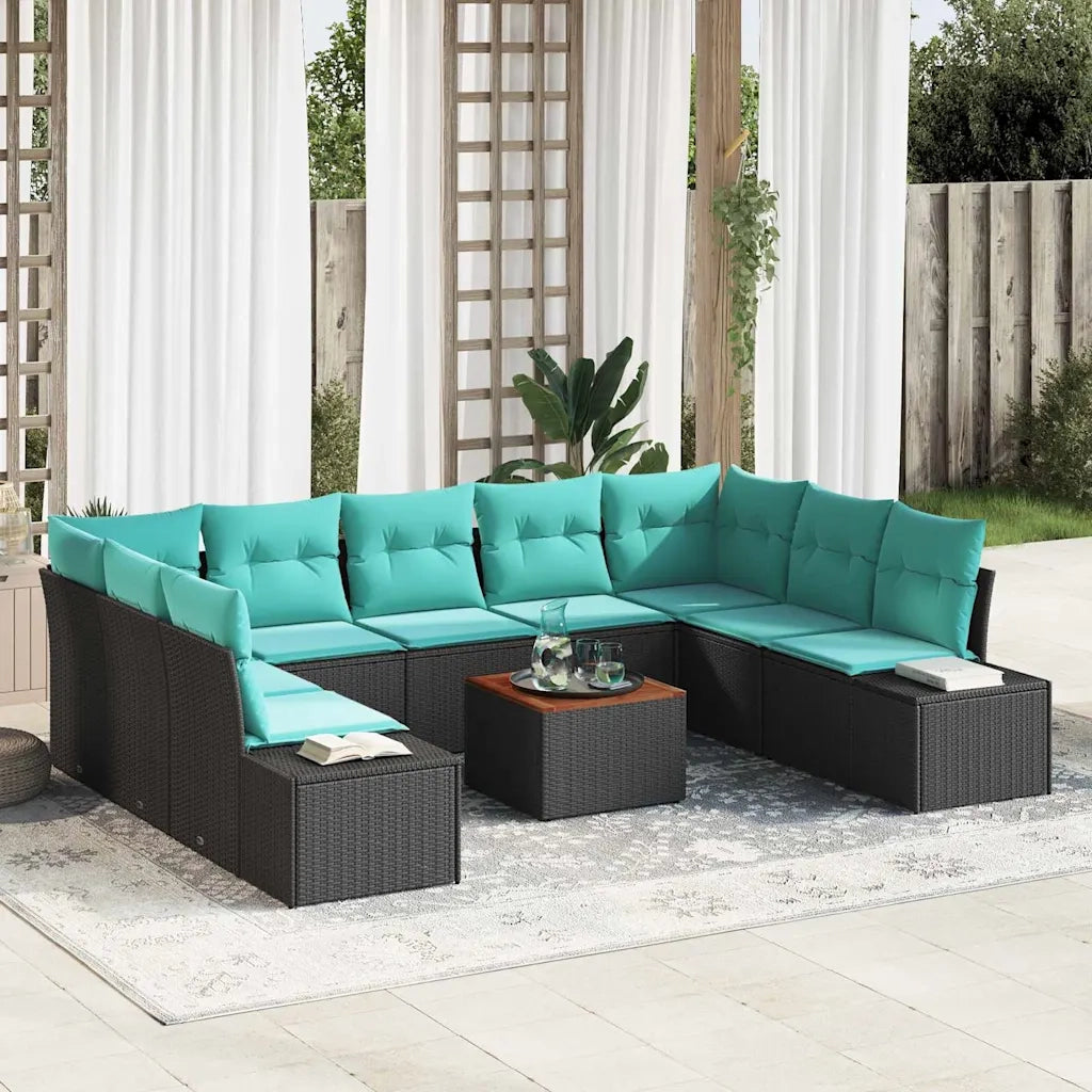 Set Divano da Giardino 10 pz Nero polyrattan 3348005