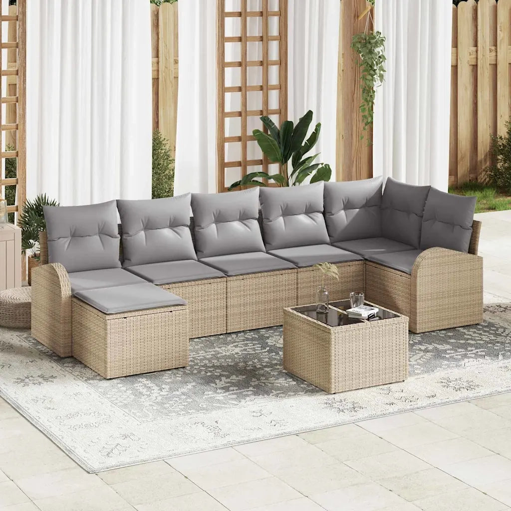 Set di divani con cuscino 8 pcs Beige polyrattan
