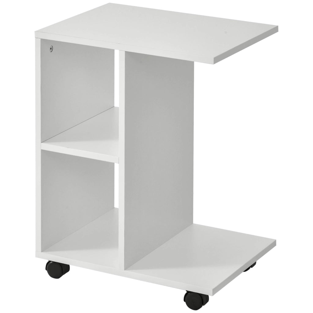 Tavolino da caff¨¨ con ruote e ripiani aperti ¨C Minimal ¨C 45x35x58 cm bianco