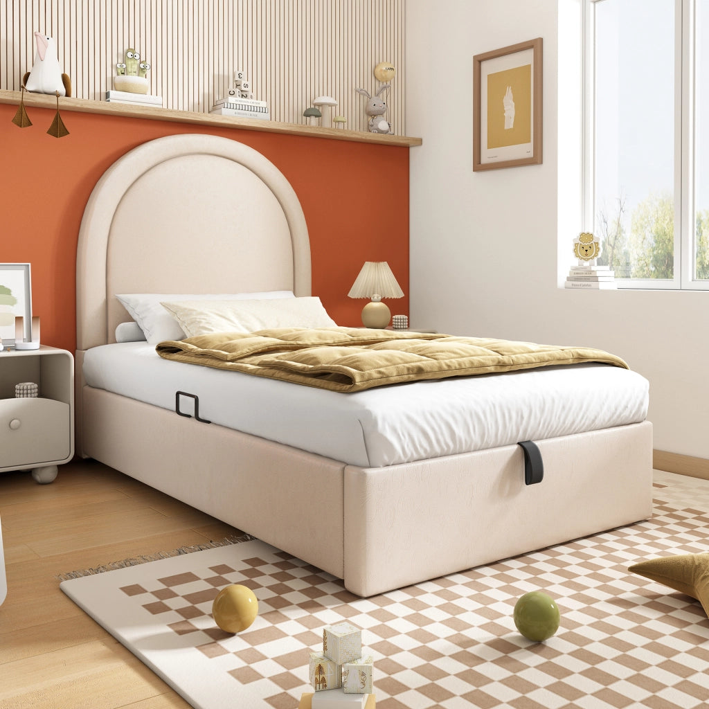 LETTO 90x200 cm Beige in PU con materasso incluso