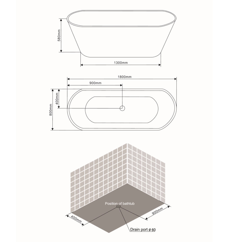 Vasca da bagno 180 cm bianca